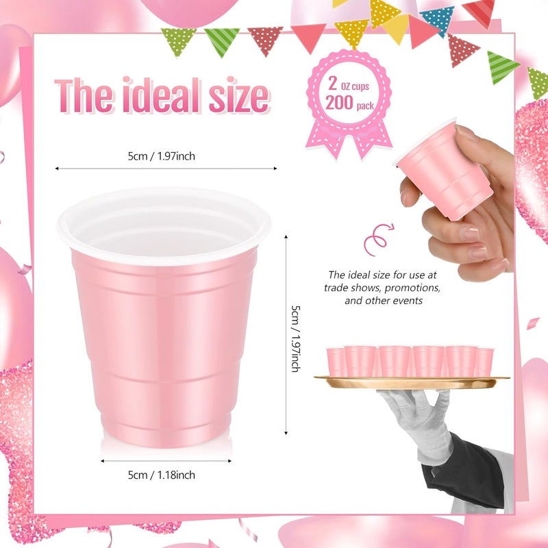 Layhit 200 Pack 2oz Shot Cups Plastic Shot Glasses Mini Disposable Cups for Valentines Day Wedding Birthday Party Supplies Beer Drinking Serving Snacks Samples Tastings(Light Pink) - Image 2